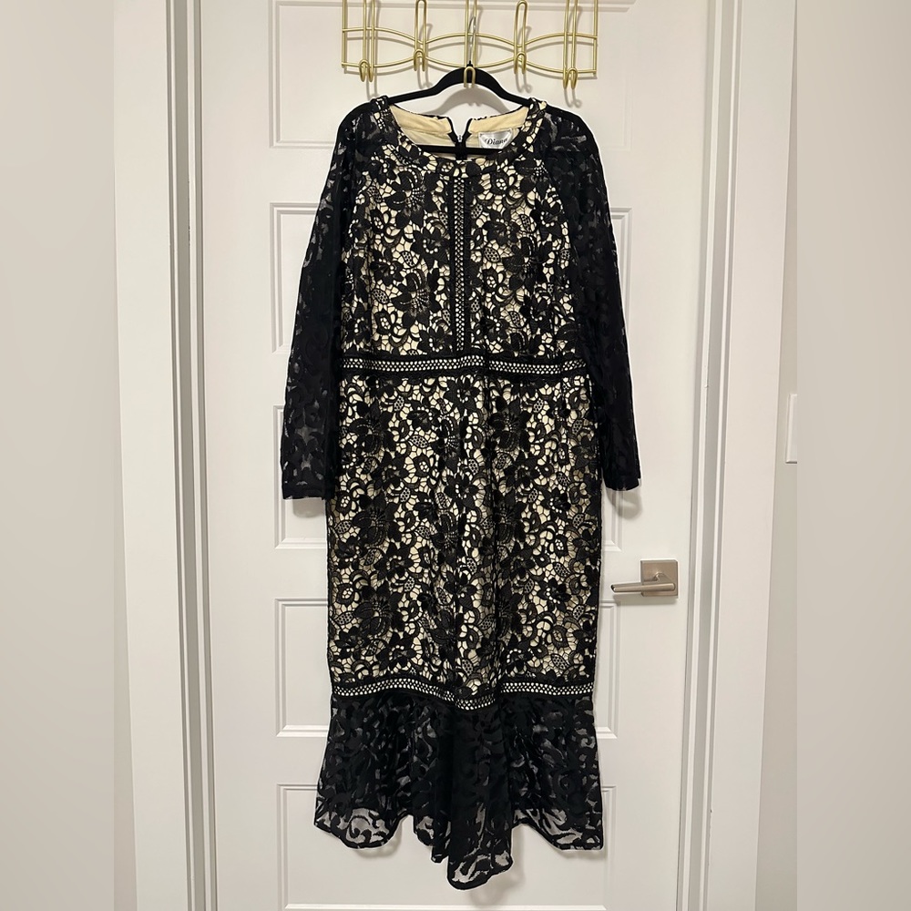 Black Floral Lace Midi Dress